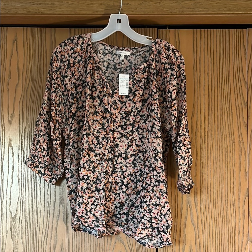 Floral Women's Top - Pink and Black